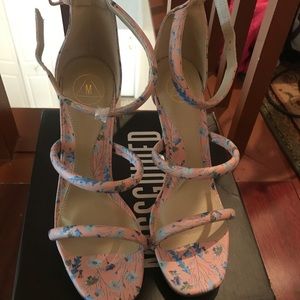 MISSGUIDED Nude Floral Three Strap sandal heels